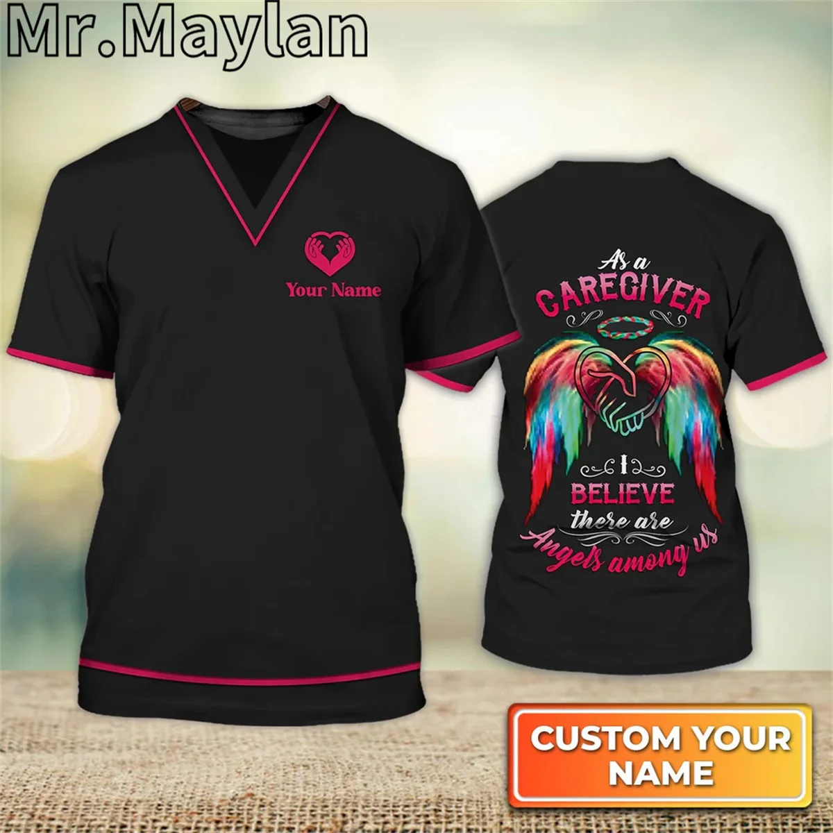 3D Custom Caregiver Nurse Shirts Caregiver Believe Ci Sono Angeli Tra Noi Home Care Caregiver T Shirt Uomo Donna Unisex Tee