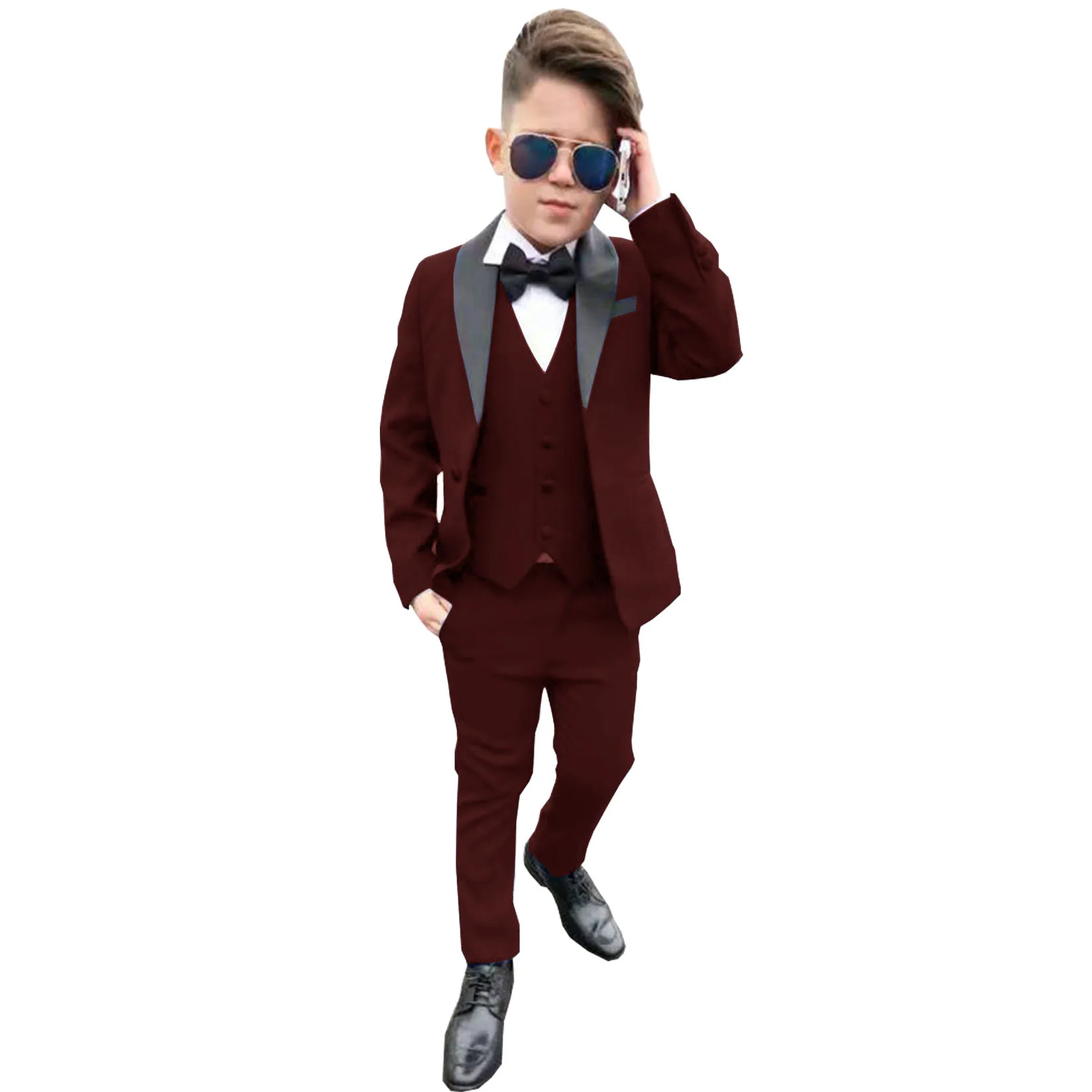 Boys Wedding Suit Teenager Kid Formal Tuxedo Bowtie Dress Children Blazer Party Performance Costume