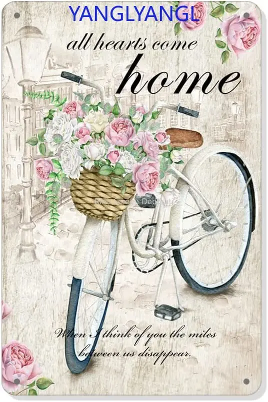 

Vintage Wall Decorative,Rustic Bicycle and Flowers/Parrot/Flamingo Cute Hanging Metal Sign for Kitchen Bathroom Bedroom Decor