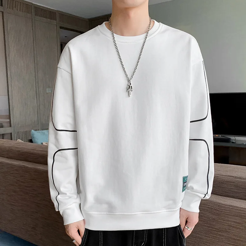 

Men's Long Sleeve O-neck Pullover Sweatshirts Spring Autumn Solid Color Male Hoodies Loose Fashion Tidal Current Top Hw43