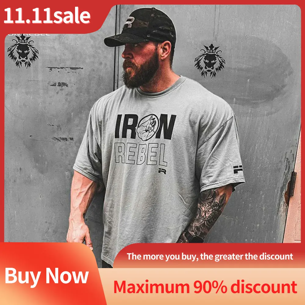 

Iron Rebel Classic Fitness And Bodybuilding Loose Street Gray T-Shirt New Gym Men's Casual Fashion Retro Sports Shirt