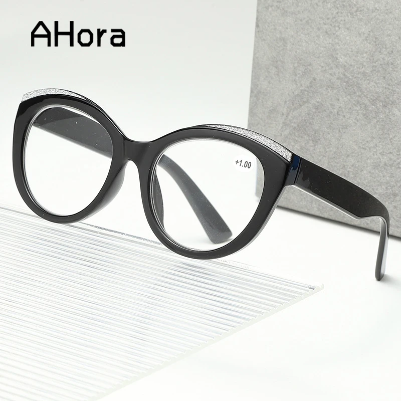 

Ahora Fashion Lady's Sequin Reading Glasses Cat Eyes Big Frame Presbyopic Eyeglasses +1.0+2.0+2.5+...4.0 Europe&America