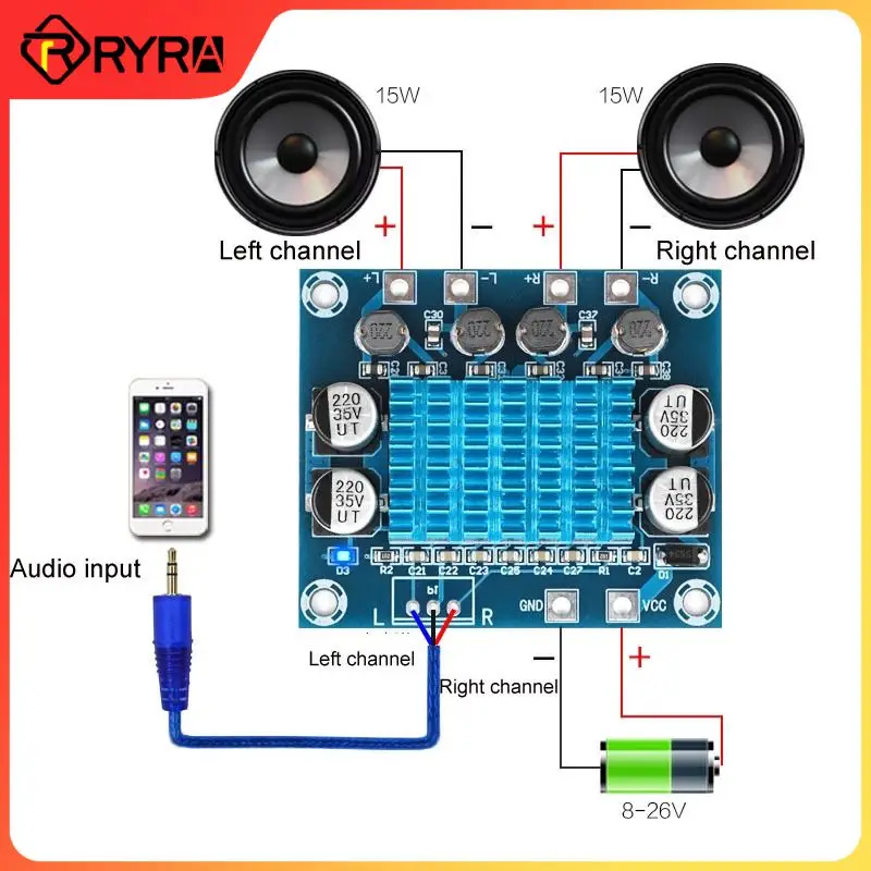 듀얼 채널 미니 디지털 오디오 전력 증폭기 보드, XH-A232 Mp3 증폭기, 클래스 D 소형 전력 증폭기 회로 보드, 30W