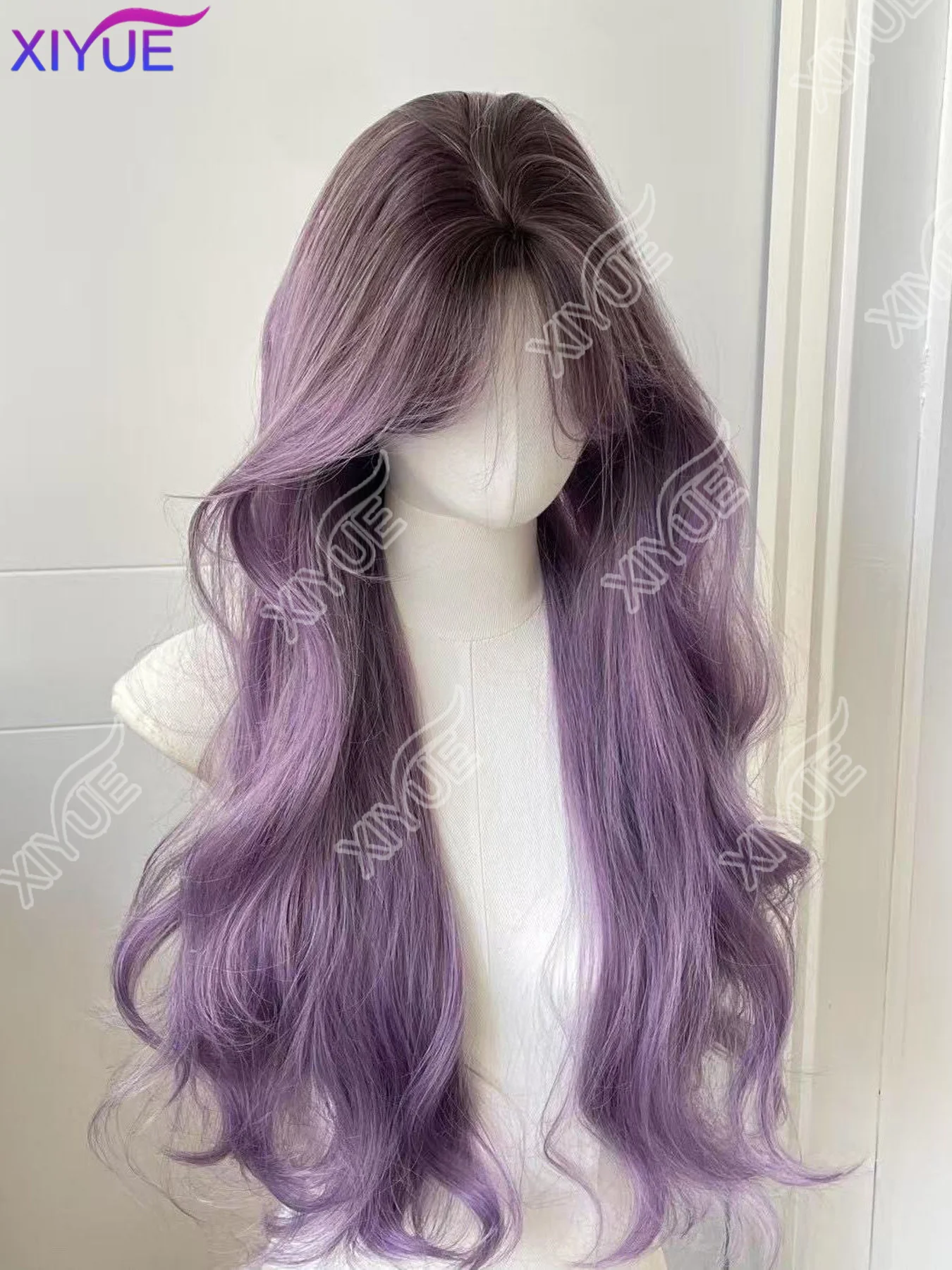 XIYUE Long Curly Hair Gradient Purple Cosplay Wigs Heat Resistant Synthetic Wigs Middle Part Natural Lolita Wigs For Women