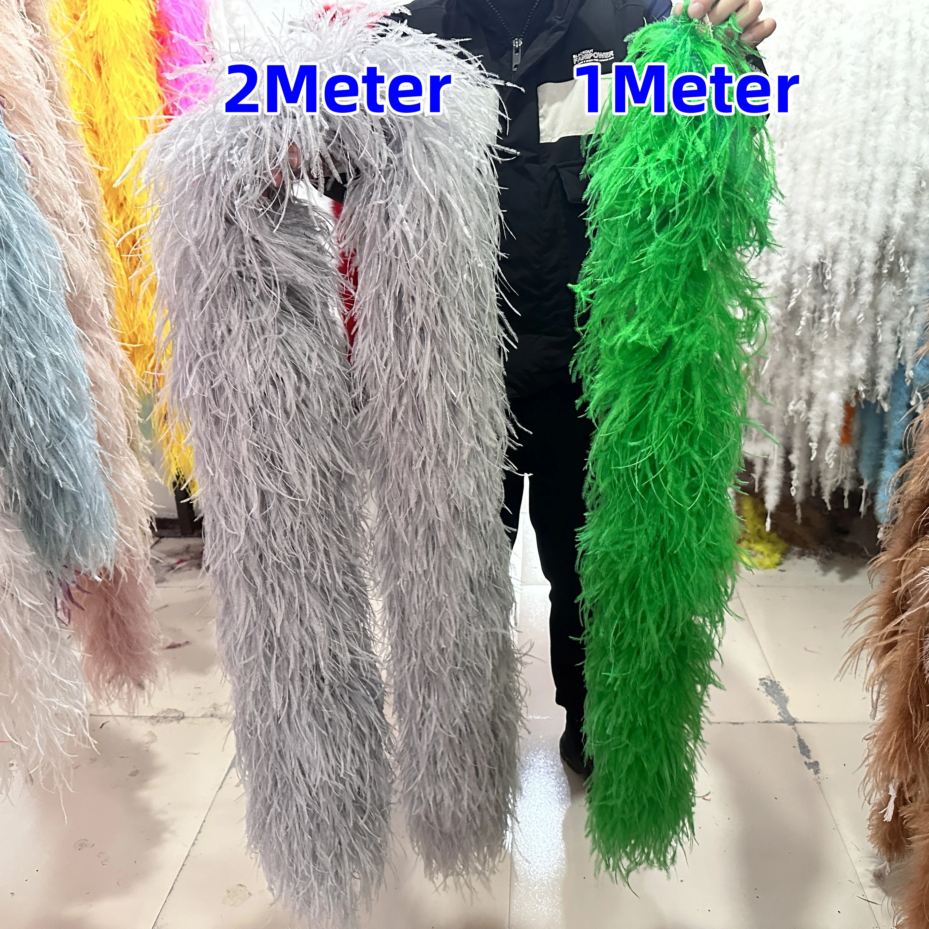 0.5/1/1.3/2/2.5M Fluffy Ostrich Feather Boa10PLY Customized Ostrich Feather Trim Shawl for Party Wedding Dress Sewing Decoration