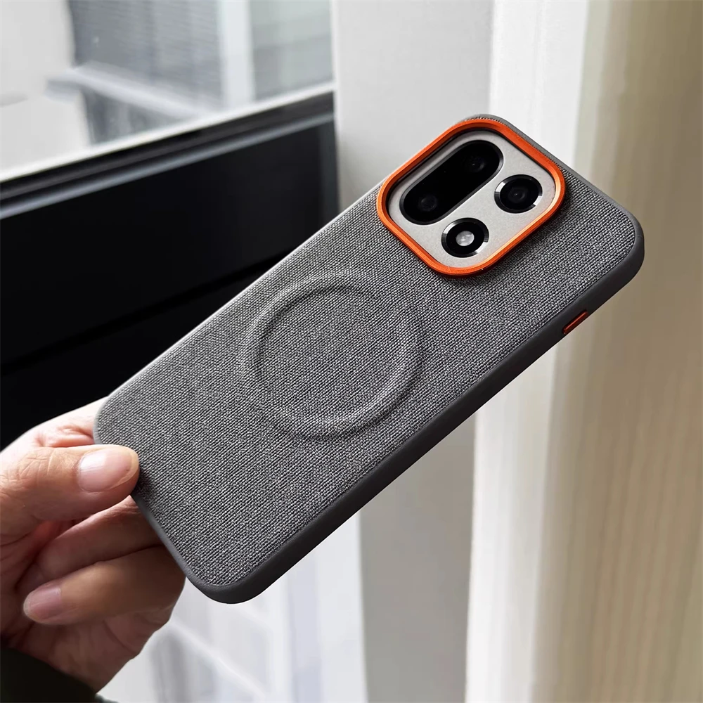 Luxury Magnetic PU Leather Cloth Texture Bumper Case with Wireless Charging Cover