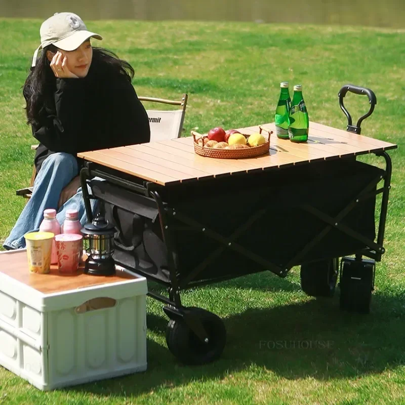 Oversized Household Beach Garden Carts Large Capacity Camp Trailer Foldable Barbecue Trolley Outdoor Picnic Camping Small Cart