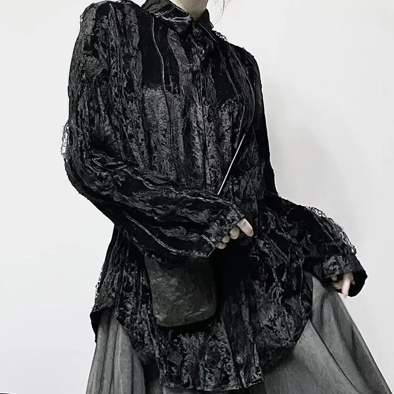 

New Dark Tired Lace Fairy Velvet Shirt for Women