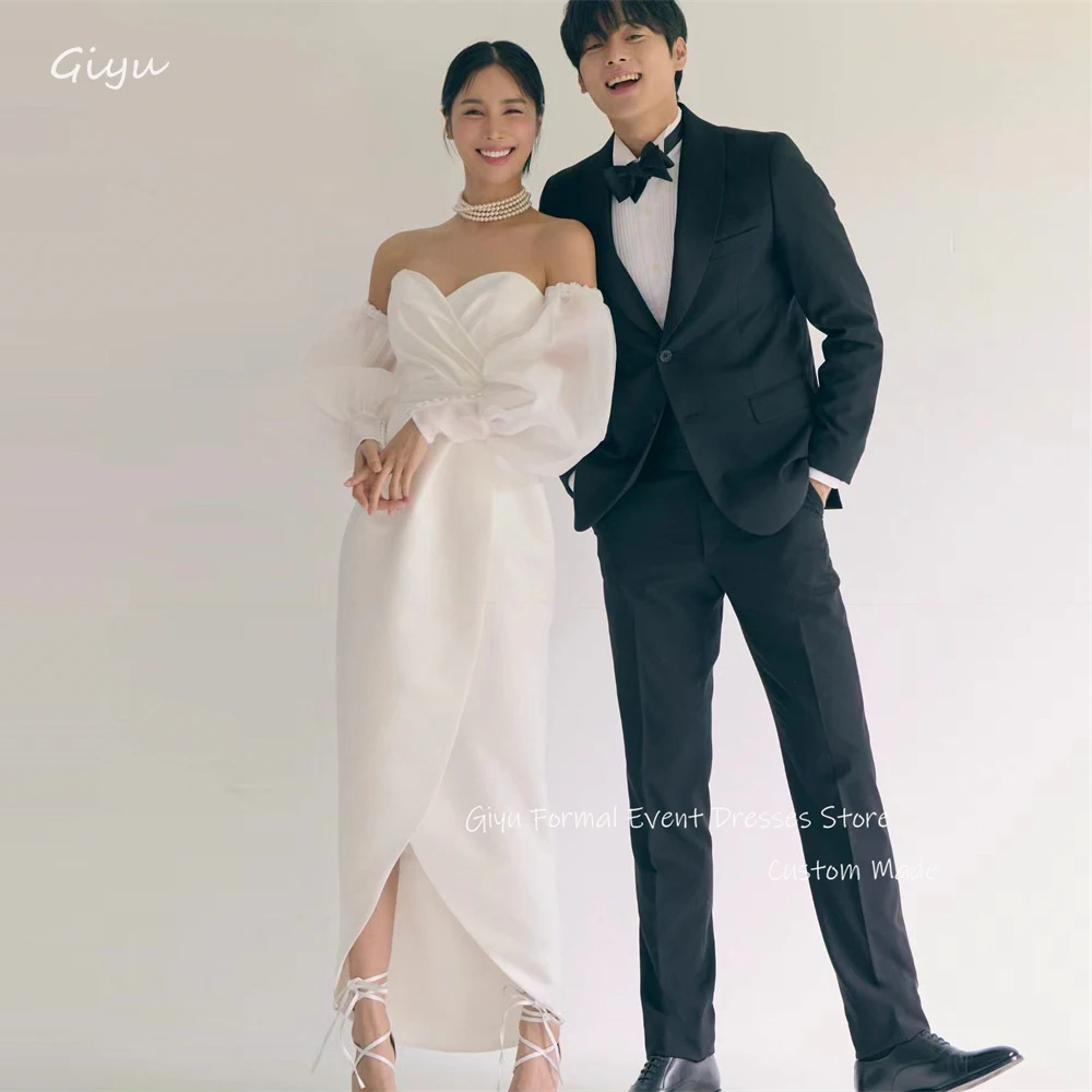 

Giyu Simple Organza Ankle Length Wedding Dresses Sweetheart Puff Long Sleeves Bride Dress Korea Photoshoot Evening Gowns