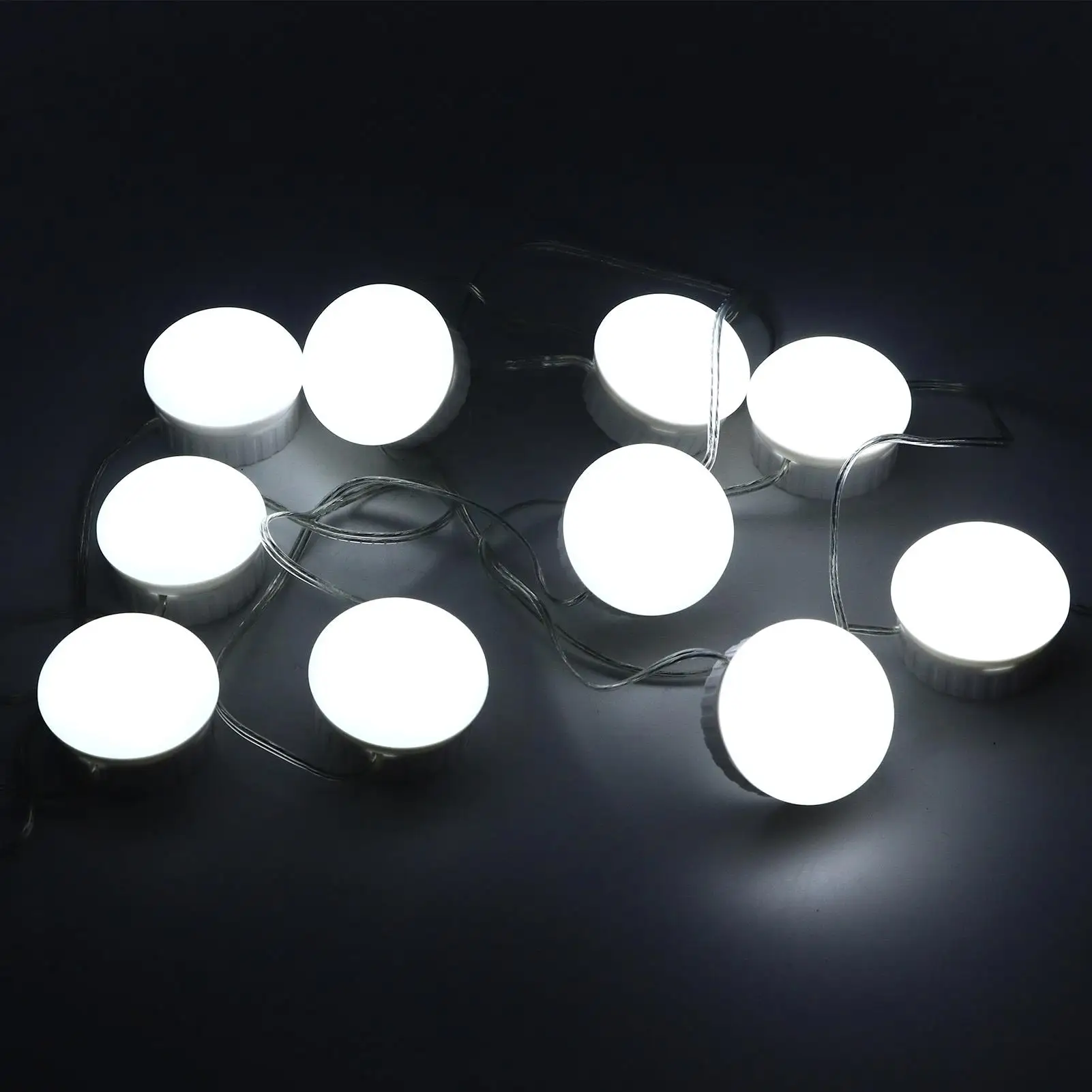 5-Level Brightness Mirror Light with Switch & 10 White Bulbs-Retractable Cable Makeup Lamp