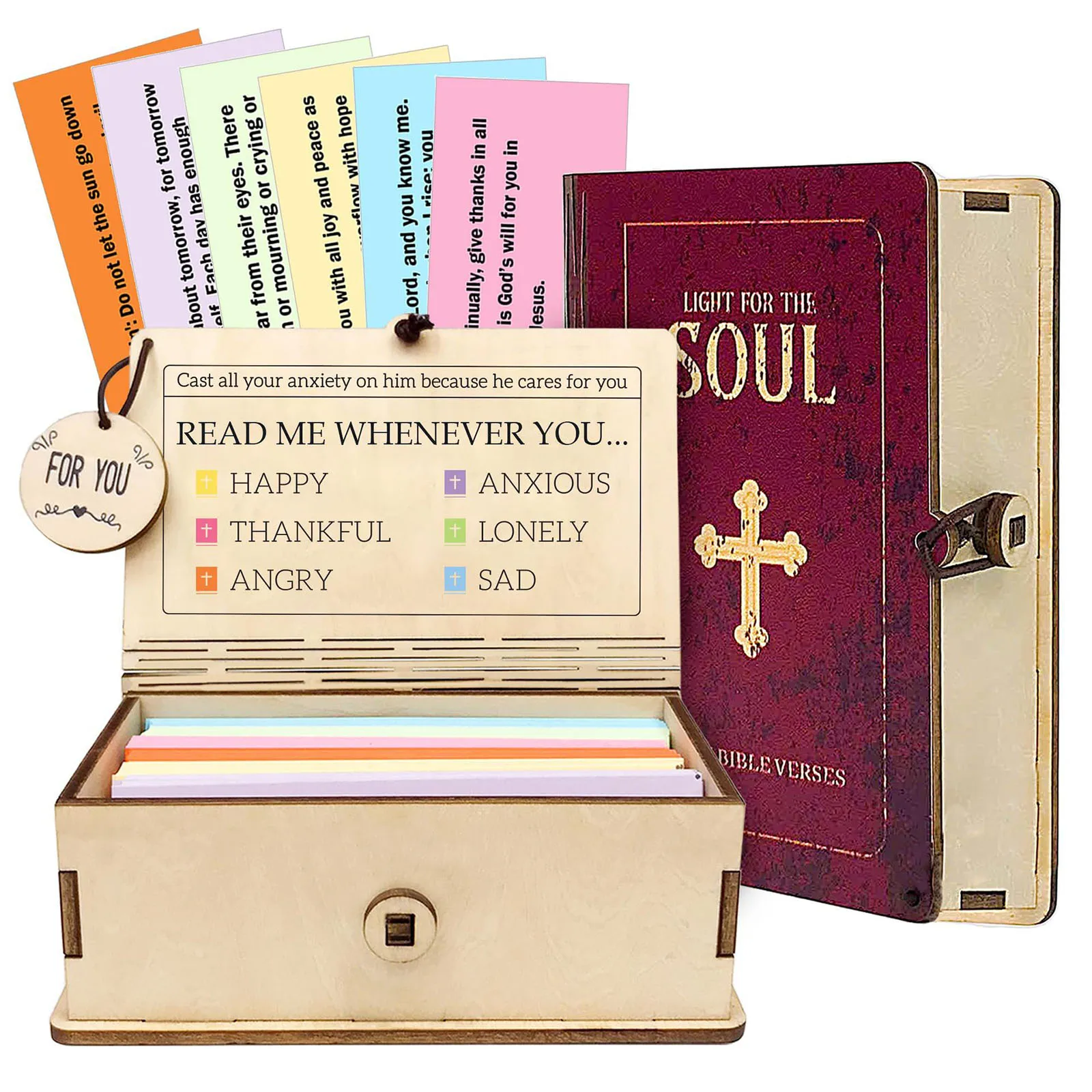 Wooden Bible Verses Box with 150 Prayer Cards Inspirational Scriptures Box Christian Bible Storage Case for Home Gathering Gift
