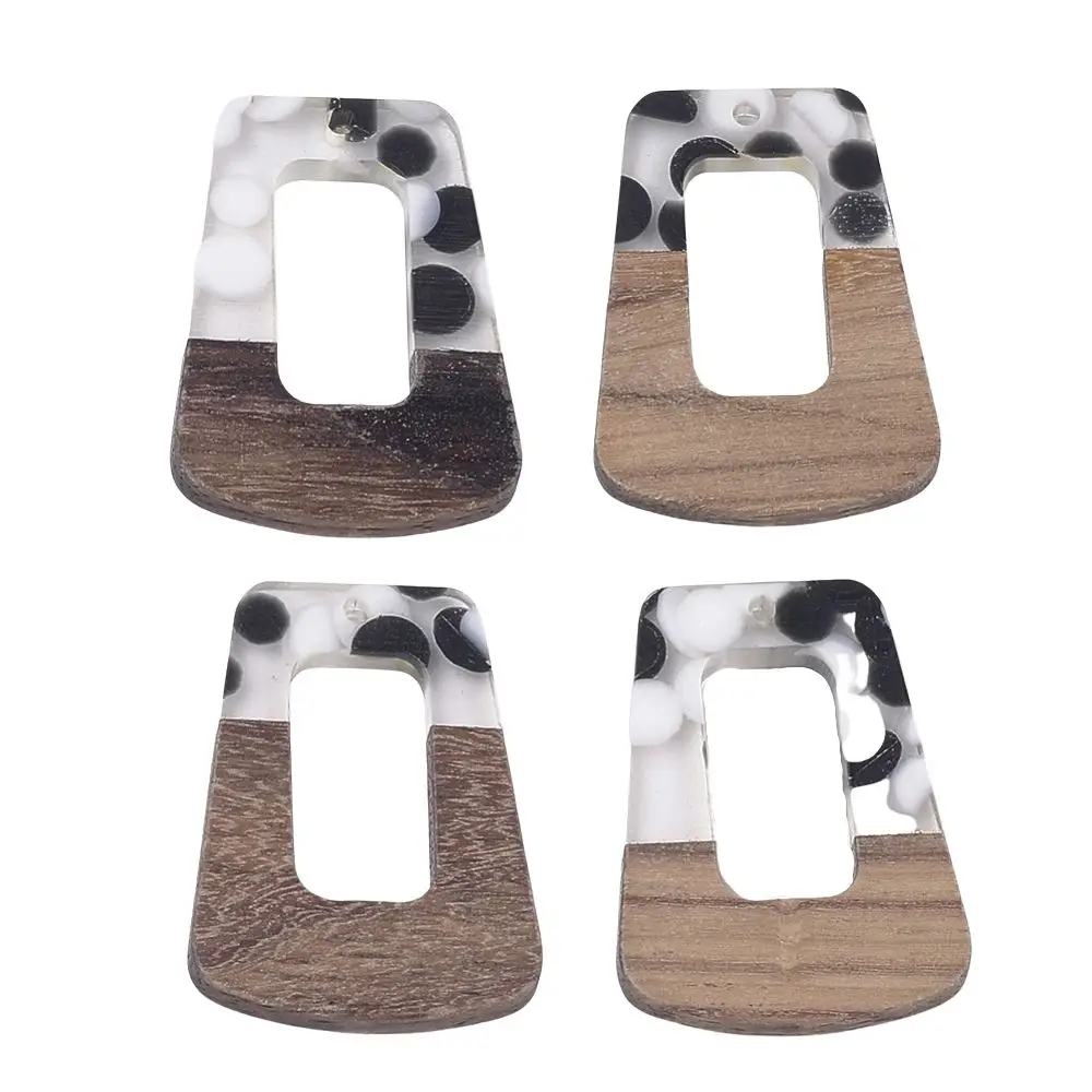 

50Pcs Resin Walnut Wood Earring Charms Trapezoid with Spot Two Tone Wooden Pendant for Necklace Dangle Earrings Jewelry Handmade