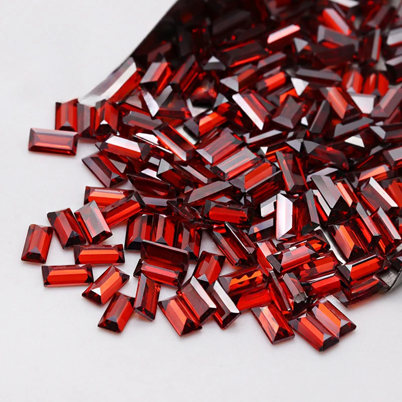 

Wholesale of cubic zirconia zircon 3A small rectangular car flat pomegranate red zircon bare stone finished products