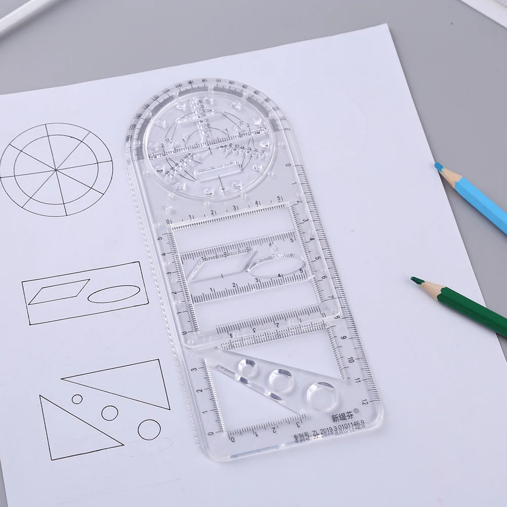 Multifunctional Geometric Ruler Function Geometry Straight Ruler Plastic Mathematics Measuring Rotatable Measuring Tool