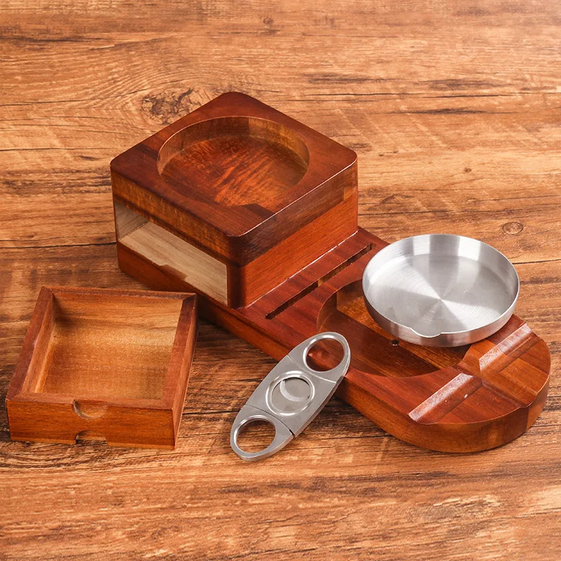 Cigar Ashtray, Wooden Ashtray, Whiskey Glass Holder With Drawers, Cigar Steel Groove