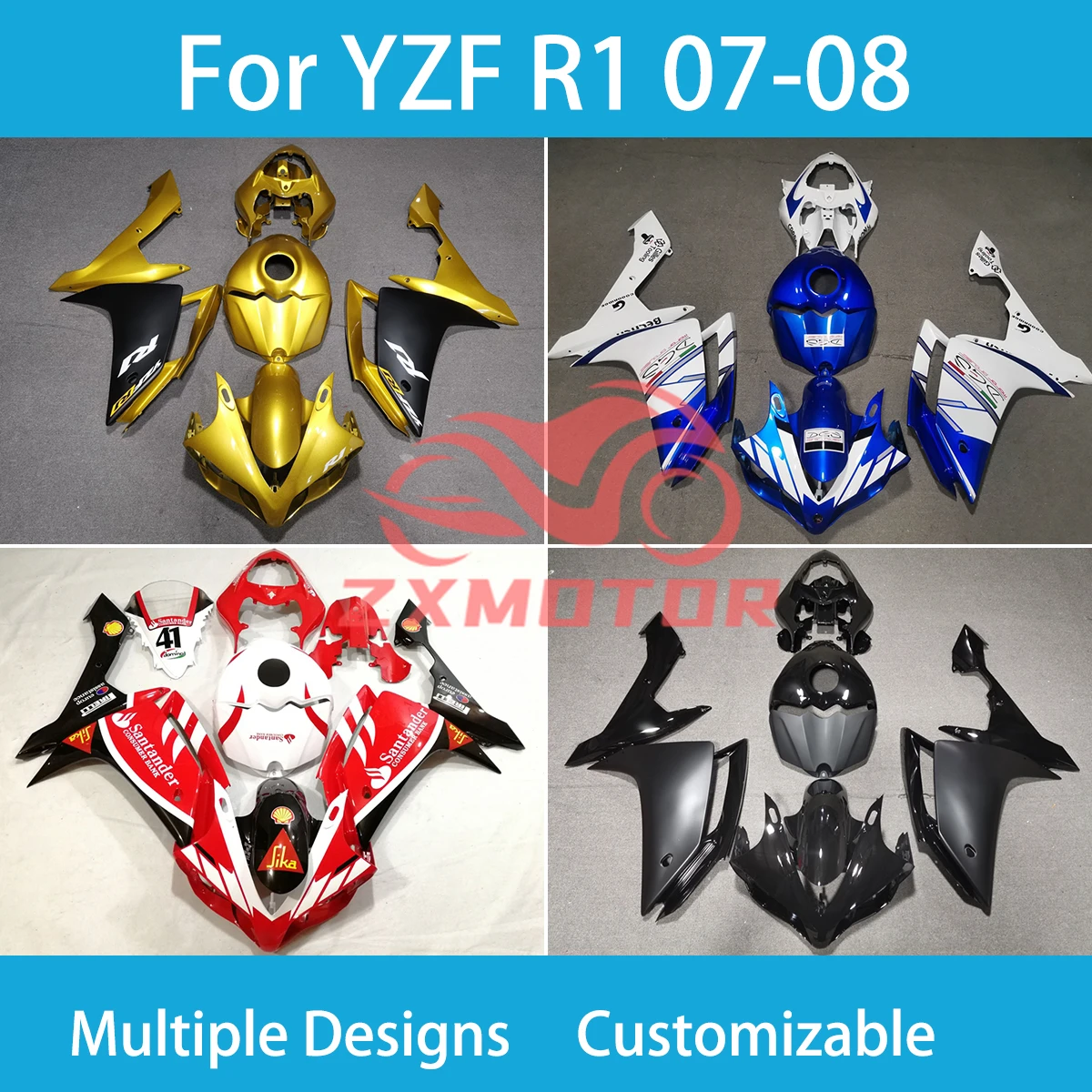 

YZF R1 2007 2008 Высококачественные обтекатели для YAMAHA R1 07 08 бесплатно пользовательские аксессуары для кузова мотоцикла комплект обтекателей
