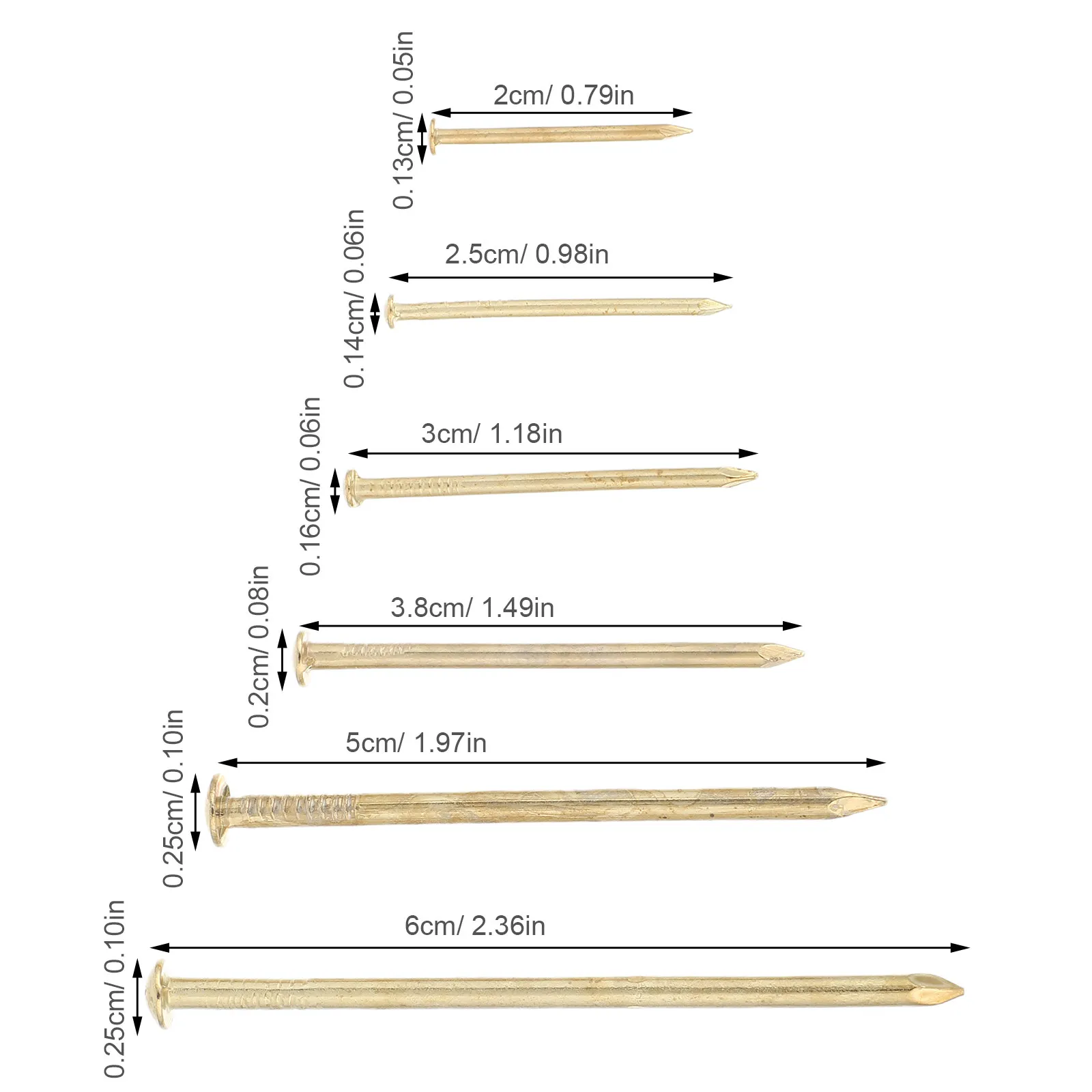 300개 장 골드 사진 액자 못 세트 6가지 크기 모음 고강도 철제 벽걸이용 하드웨어 (벽 예술 사진 디스플레이 프레임용)