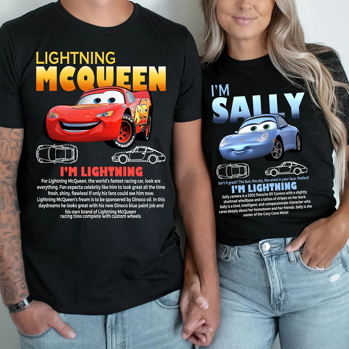 Fun Sally I'm Lightning Car Outfit T Shirt for Men Women Mcqueen Tee Shirt 100% Cotton New Arrival Clothing Love Gift For Couple 3