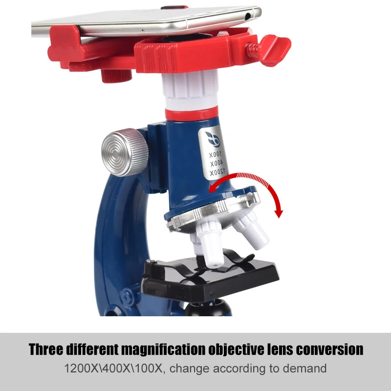 Microscope Kit LED 100X 400X 1200X Lab Microscope Home School Science Educational Toy Gift Biological Microscope for Children 4