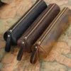 Genuine Leather Zipper Pen Case - Stylish Pencil Pouch for Students, Office & Travel - Compact Stationery Organizer Bag 1