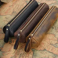 Genuine Leather Zipper Pen Case - Stylish Pencil Pouch for Students, Office & Travel - Compact Stationery Organizer Bag 1