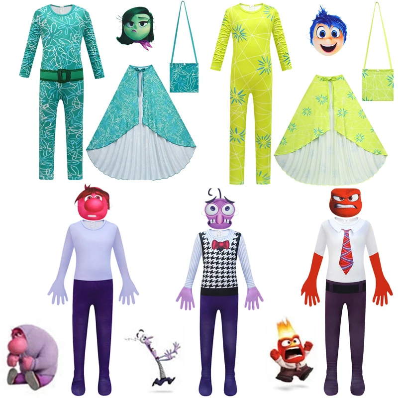 Anime Movie Inside Out 2 Cartoon Cospaly Costume Joy Anger Fear Cos Outfits for Kids Halloween Jumpsuits Birthday Party Costume kids clothing set