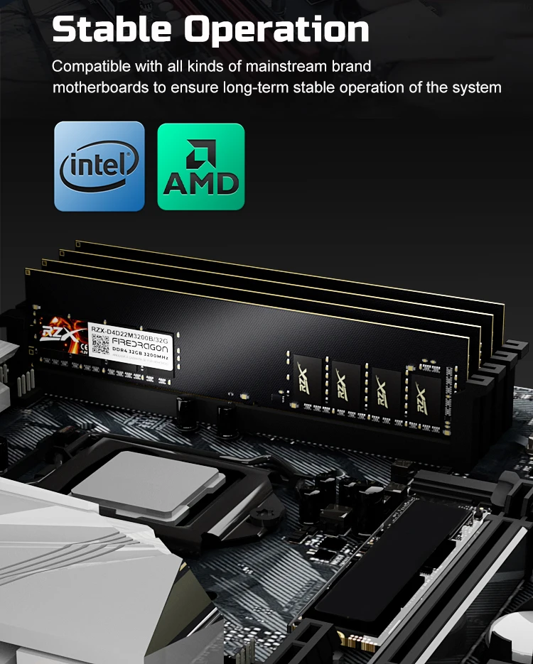 Description Picture 6 of itemRZX DDR4 RAM Memoria 32GB 8GB 16GB 2400MHz 2666MHz 3200MHz DIMM Desktop Computer Memory Rams