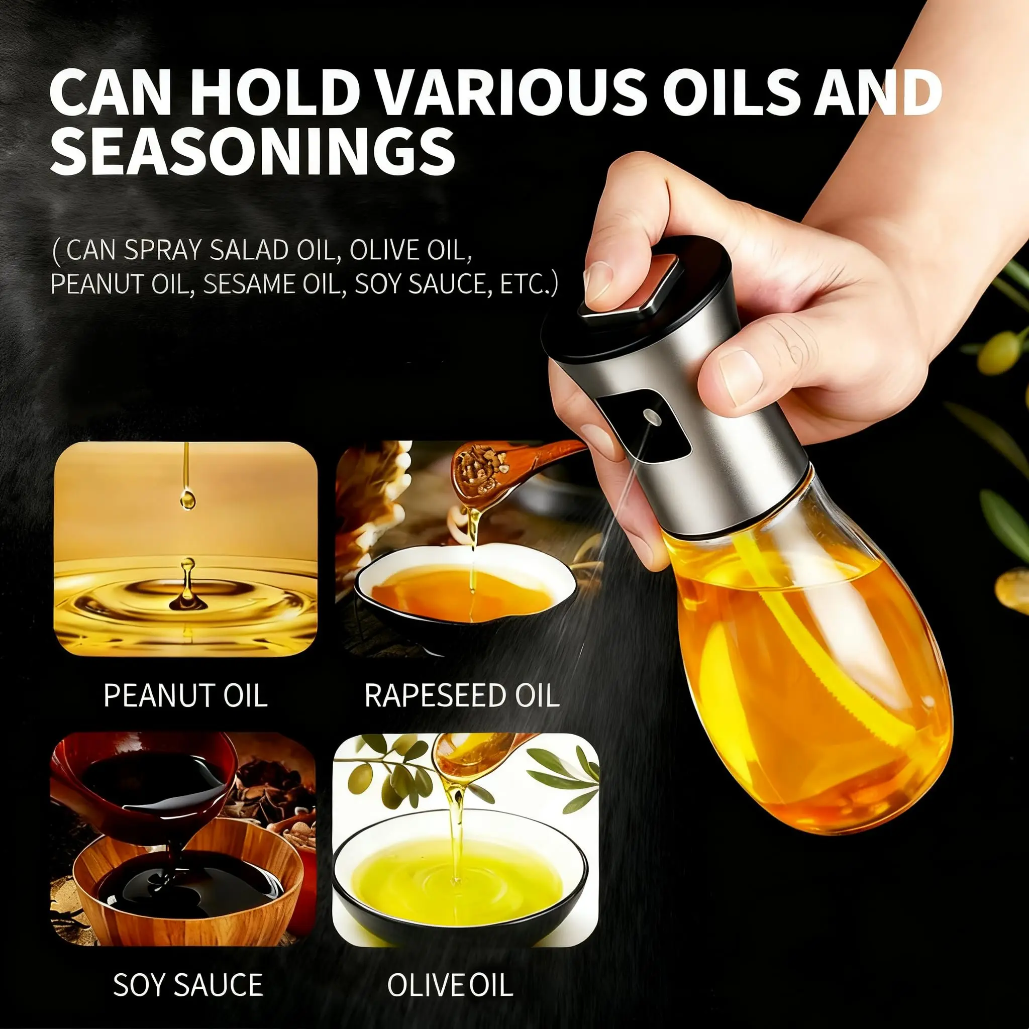 [Stainless Steel Oil Sprayer] 200ml Glass Oil Sprayer Bottle with Stainless Steel Pump,Transparent Cooking Mist Dispenser