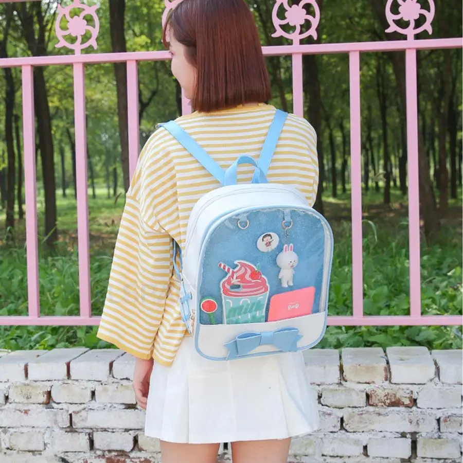 Mochilas transparentes para mujer, bolsos escolares con lazo, estilo Harajuku, de diseñador, Ita, para adolescentes