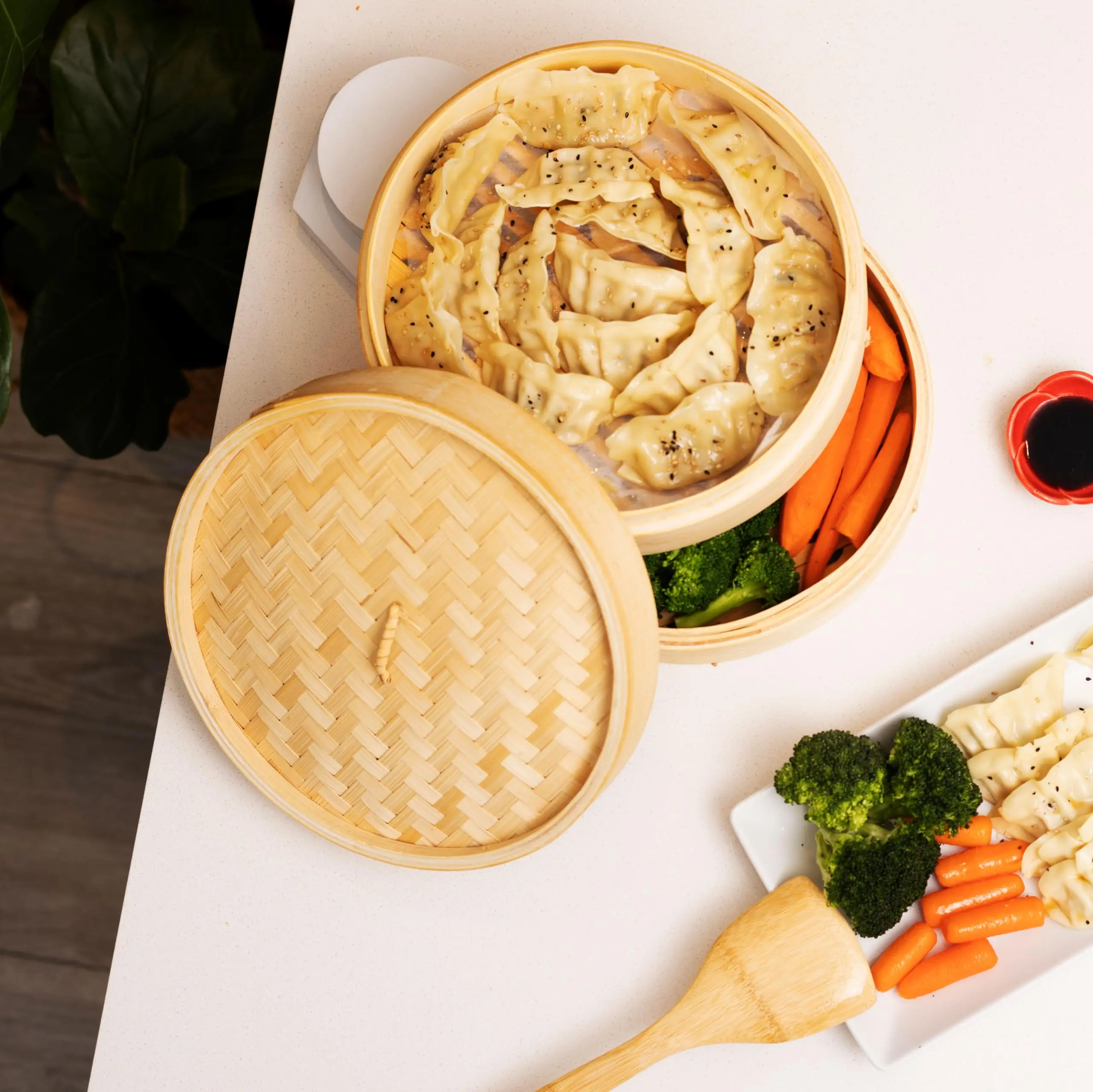 Steamer Basket Handmade Bamboo Steamer Basket with Lid for Dim Sum Dumplings Buns Rice Asian Foods