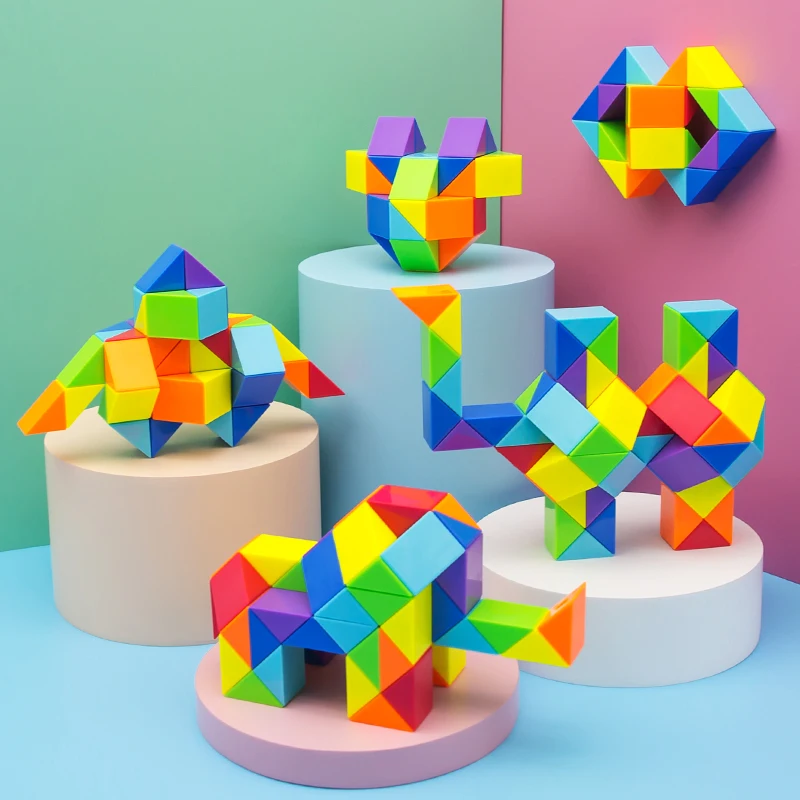 24 Colored Magic Cube Toys 3D Puzzle Fidget Transformable Cube Kid Education Toys Twist Transformable Kid Puzzl Gift 4