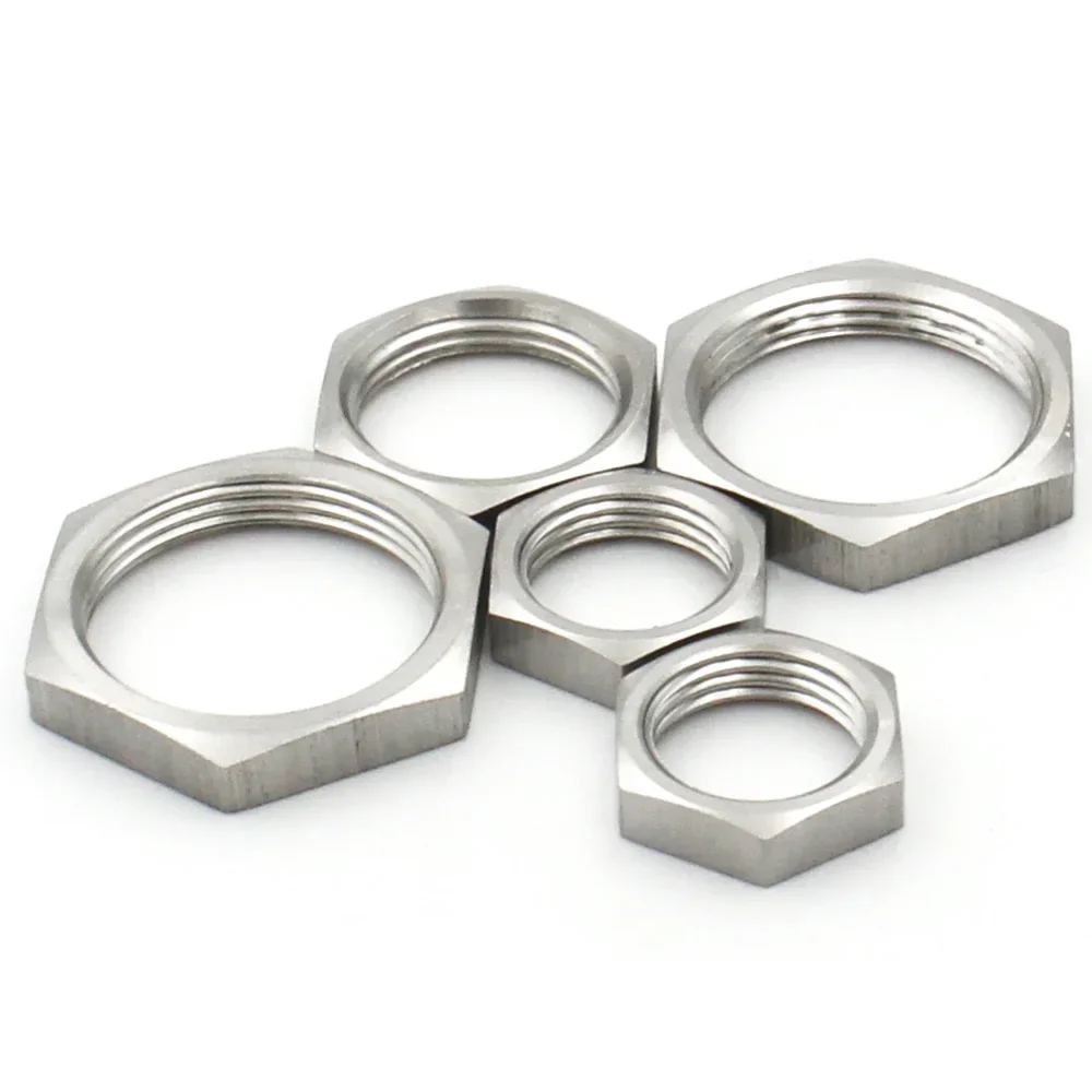 304 Stainless Steel Hex Lock Nut 5pcs M8-M40 Pipe Fitting Pitch 1mm 1.5mm Metric Female