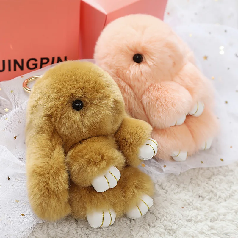 15CM Rex Rabbit Fur Rabbit Plush Pendant Kawaii Plush Bunny Backpack  Pendant Keychain Pendant Kids Birthday Gift Boy Girl Gift