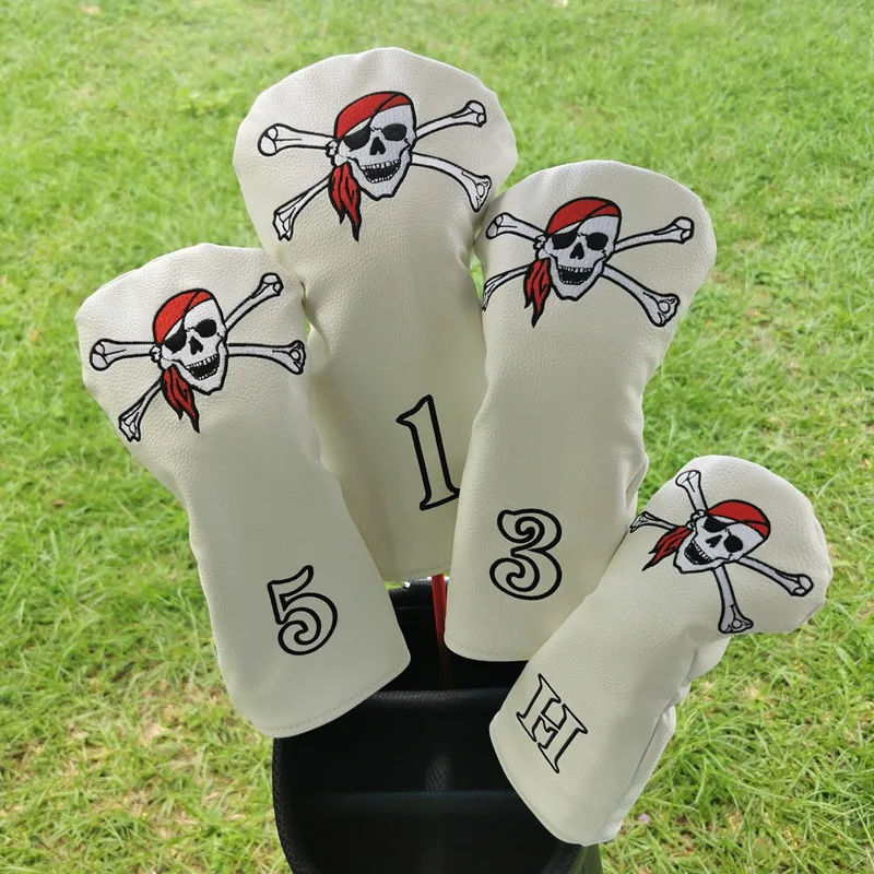 

Golf Head Covers for Driver #1 #3 #5 Fairway Hybrid Pirate Skull Pattern PU Leather Headcover Durable 2 Colors Tag Golf Gift