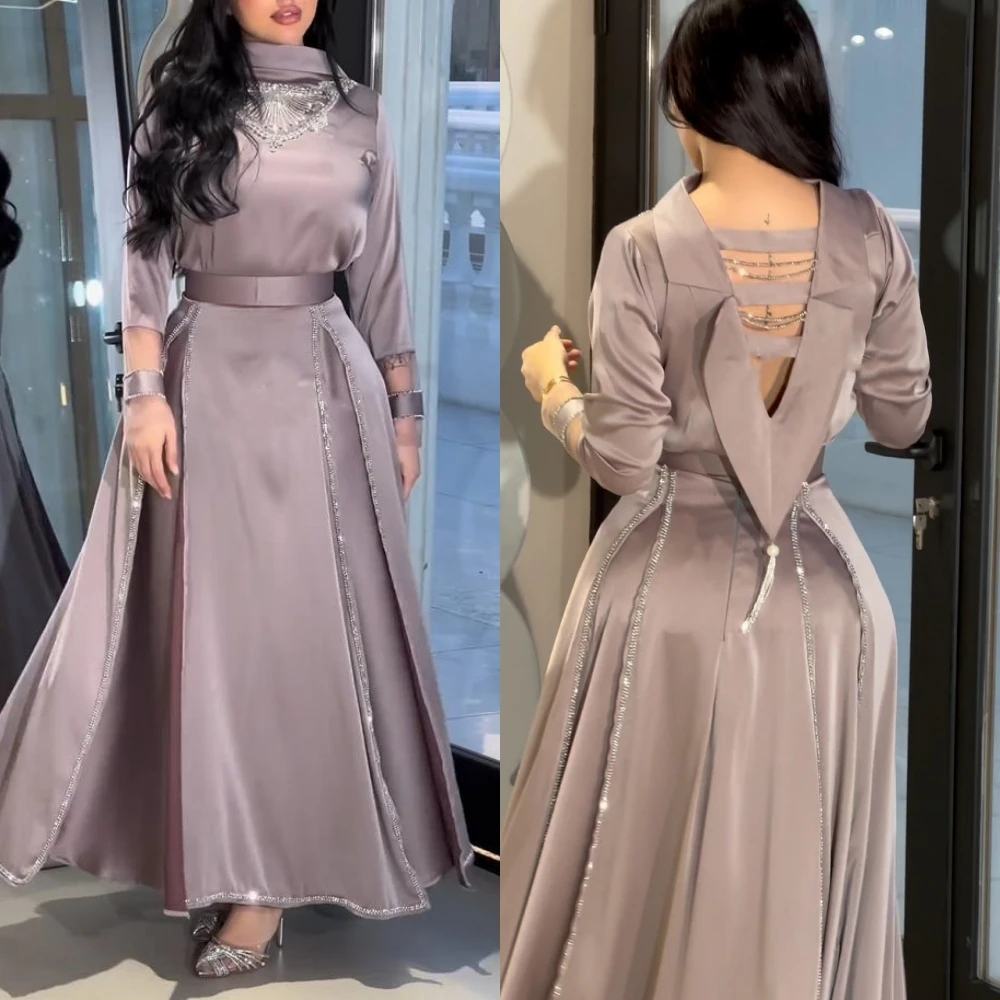 Prom Dress Saudi Arabia Satin Beading Homecoming Ball Gown High Collar Bespoke Occasion Gown Midi Dresses new quinceanera dress 2019 sweetheart ball gown sweet 16 dress beading prom party gown debutante vestido de 15 anos bm184