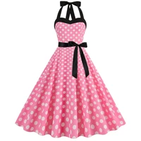 Elegant Women Pink Polka Dot Dress Summer Robe Hepburn 1950s 60s Vintage Sexy Halter Rockabilly Retro Party Dresses 2026 Vestido