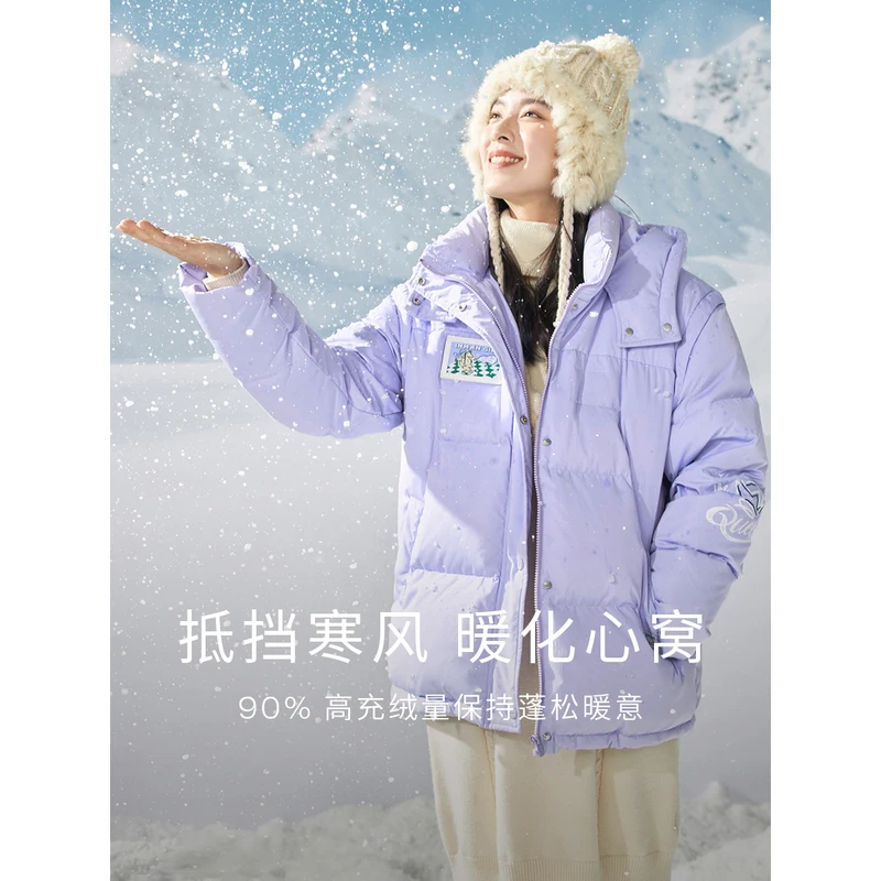 INMAN Women Hooded Down Jacket Winter Long Sleeve Loose  White Duck Down Coat Pattern Printing Fashion Cute Four Colors Outwear