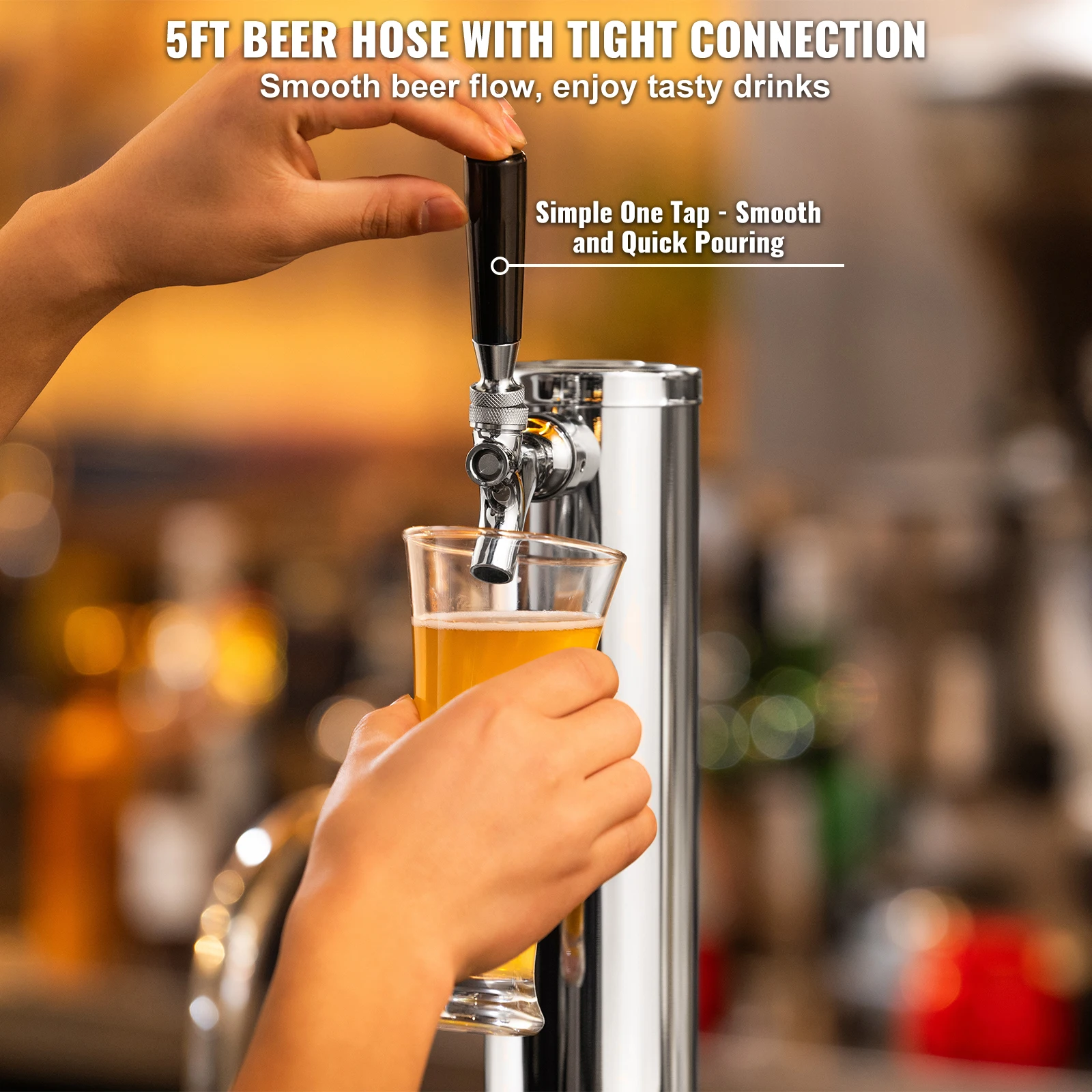 VEVOR Kegerator Tower Kit Single Tap Beer Conversion Kit Stainless Steel Keg Beer Tower Dispenser Drip Tray for Party Home