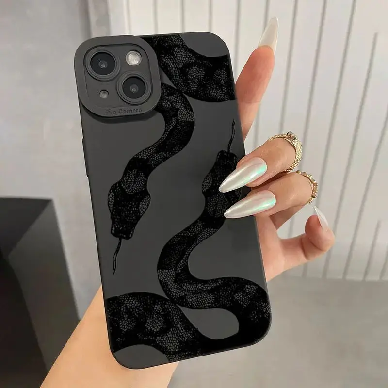 Cute Doodle Funny Snake Phone Case for iPhone 15 14 Pro Max 13 12 11 Pro Max 8 7 14 15 Plus SE 2022 XS XR X Matte Soft Cover