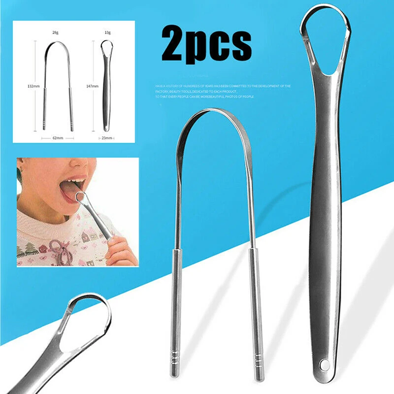 2Pcs Tongue Scraper Stainless Steel Tongue Cleaner Oral Care Hygiene Scraper Dental Oral Care Hygiene Health Care Tool