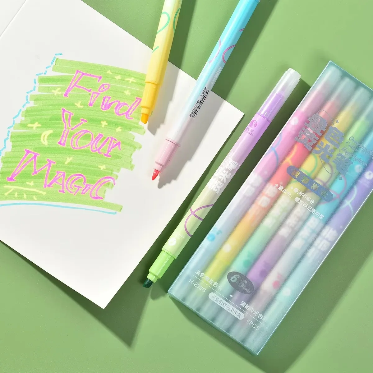 6Pcs 더블 팁 매직 컬러 변경 형광펜 세트 학생 일기 스크랩북 그림 DIY 만들기, 사무실 귀여운 편지지