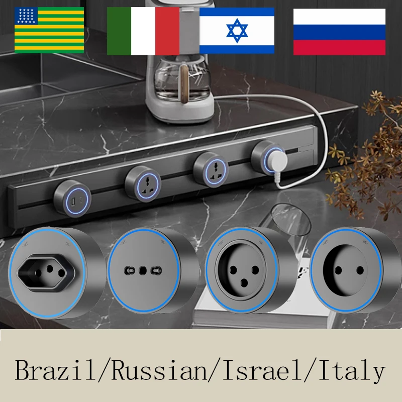 รางปลั๊กไฟติดผนังแบบเคลื่อนย้ายได้ ขนาด 30 ซม./40 ซม./50 ซม. มาตรฐานบราซิล/รัสเซีย/อิสราเอล/อิตาลี รองรับปลั๊ก EU US UK พร้อมพอร์ต USB กำลังไฟ 8000 วัตต์ 1