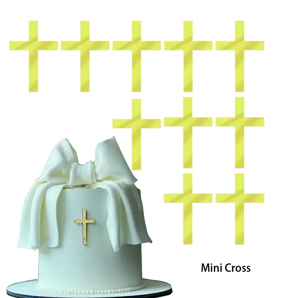 10pcs อะคริลิค MINI CROSS เค้ก Toppers กระจกทองสําหรับอาบน้ําเด็ก Christening วันเกิด Baptism Cupcake ตกแต่ง 1