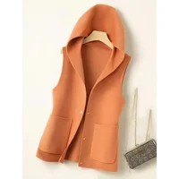 Korean Style Woolen Hooded Vest For Women New Spring Autumn Sleepless Stylish Age-Reducing Versatile Woolen Shoulder Vest Croppe