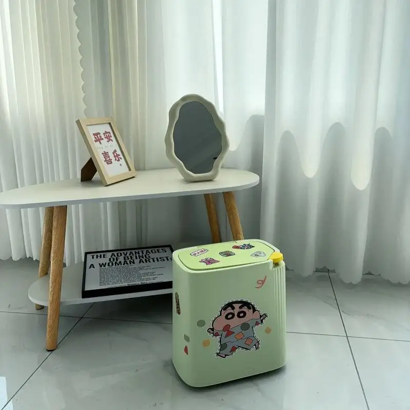 Anime Cartoon Crayon Shin Chan Trash Can High-Capacity Kawaii Cover Ins DIY Household Room Kitchen Dormitory Bathroom For Girls