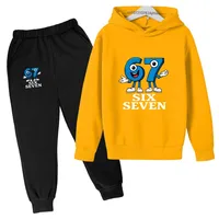 Six sept chiffres drôles dessin animé imprimé enfants printemps automne décontracté 2 pièces sweat à capuche + pantalon de jogging survêtements 2-13 ans garçons filles vêtements 6