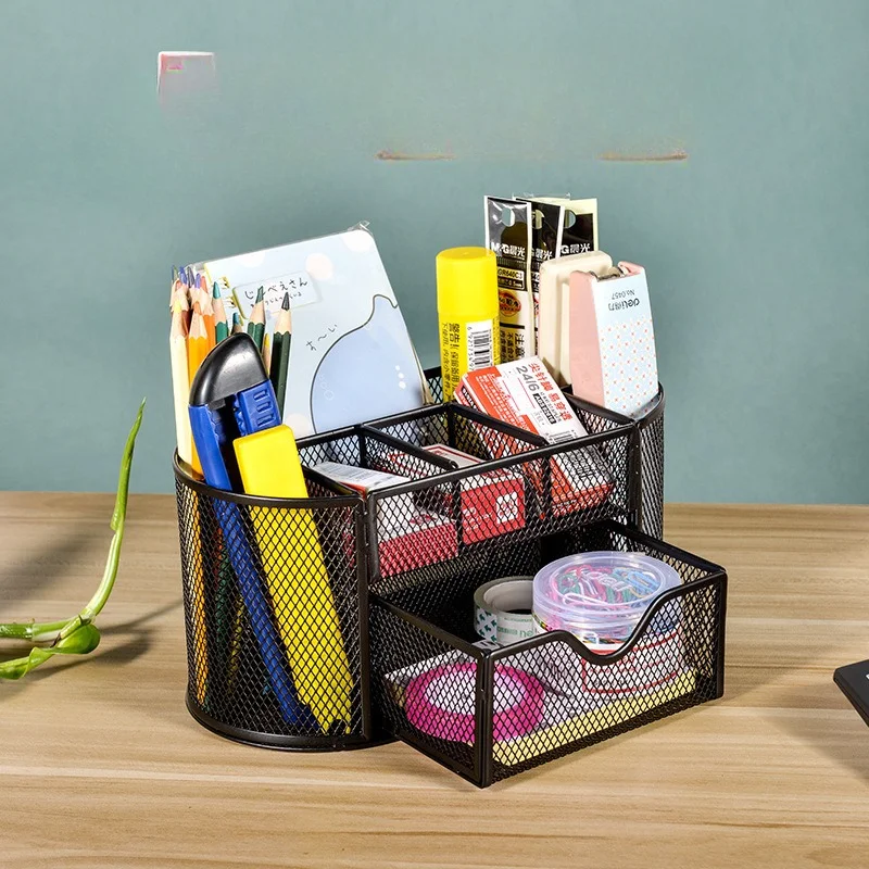 Mesh Desk Organizer Multifunctional Office Desktop Stationery Organizer Drawer Pencil Holder Home Office Supplies