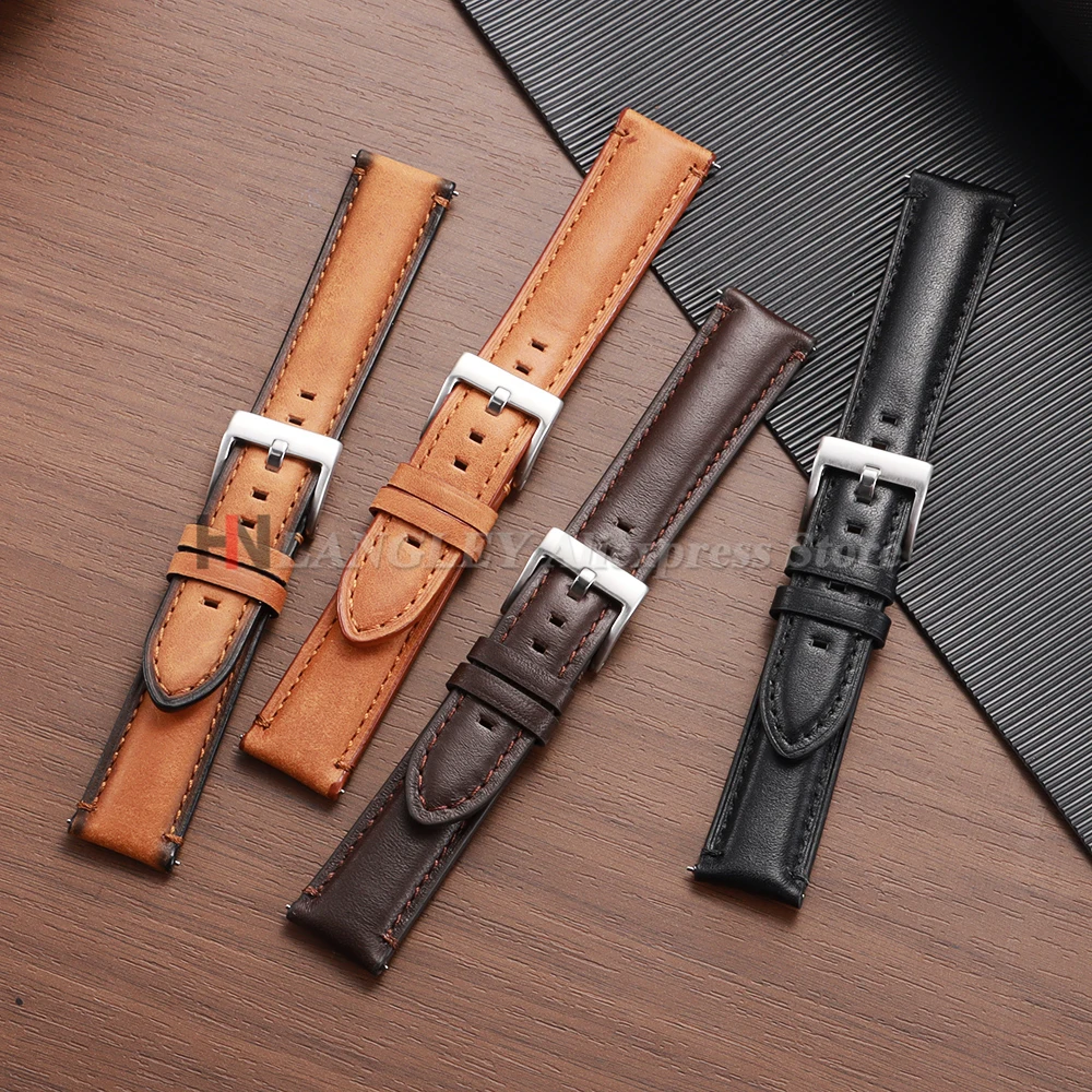 Luxurious Vintage Cowhide Leather Watch Strap - Quick Release, Brown