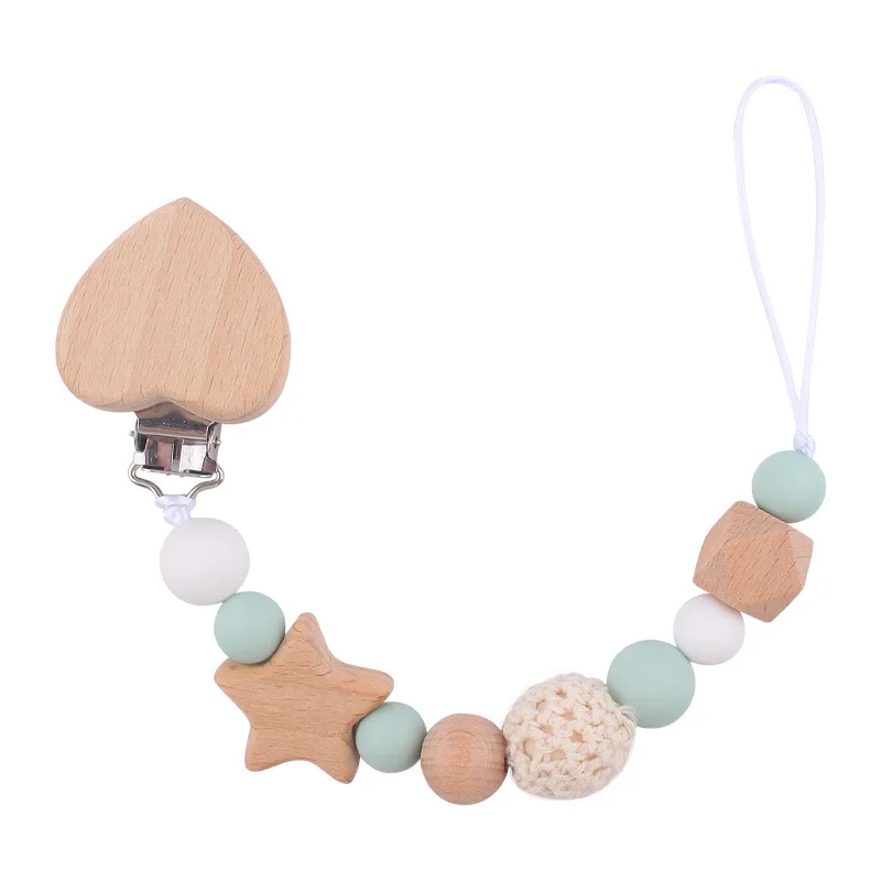 Pacifier Clip Baby Carve Name Five Pointed Star Silicone Wooden Ring Pacifier Clip Crown Teething Chain Teether Clips Children Gift