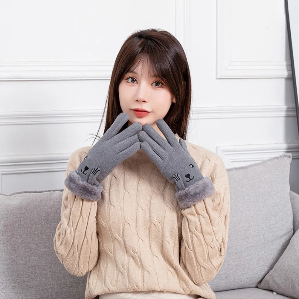 

Cotton Cotton Gloves Fashion Solid Color Cartoon Printing Outdoor Cycling Gloves Plush Thick Warm Gloves